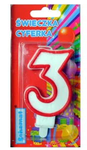 ŚWIECZKA 3 HAPPY BIRTHDAY CZERWONA